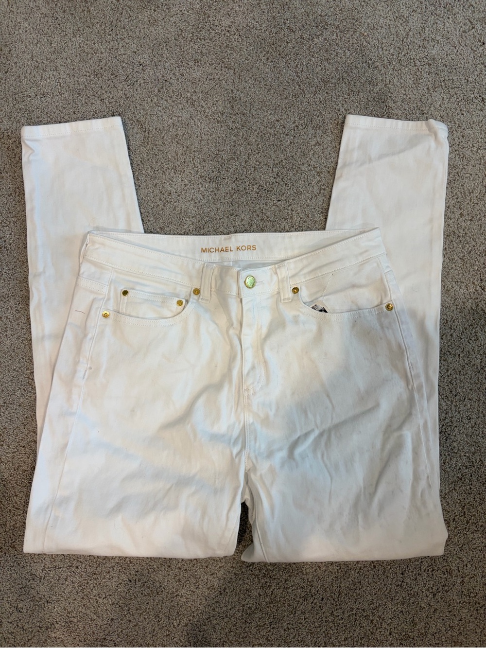Michael Kors White Skinny Jeans with Gold Hardware